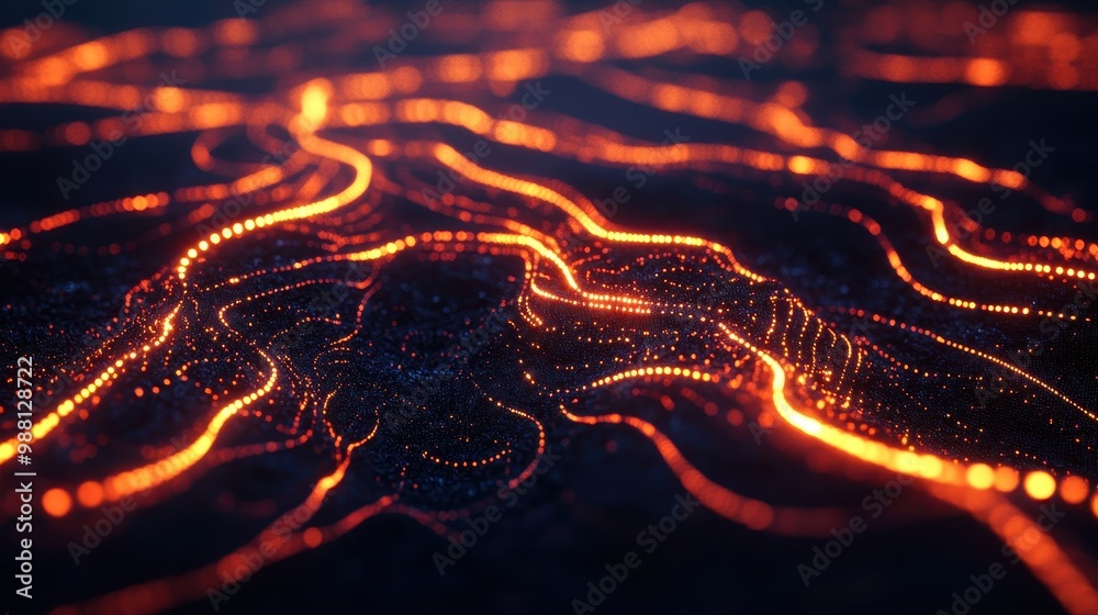 Abstract Background with Glowing Orange Lines and Bokeh Lights on Dark Surface. Abstract Background with Glowing Orange Lines and Bokeh Lights on Dark Surface.