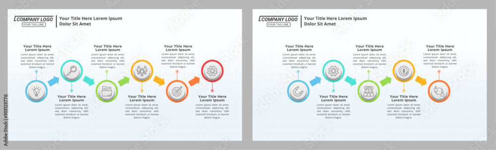 Fototapeta premium Infographic Timeline with 5 & 6 Steps and Editable Text on a 16:9 Layout for Business Presentation and Marketing.