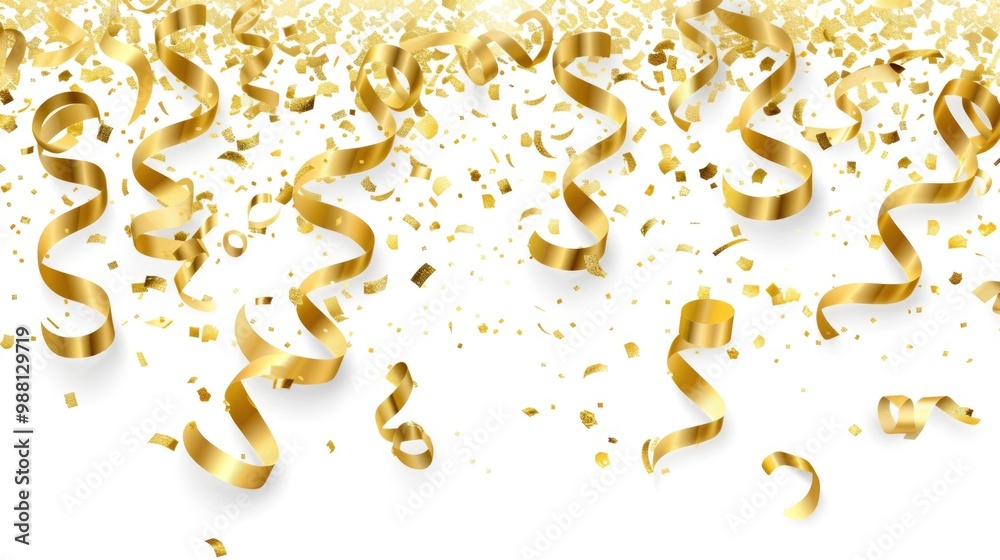 Golden Confetti Celebration Background With Streamers and Glitter Golden Confetti Celebration Background With Streamers and Glitter