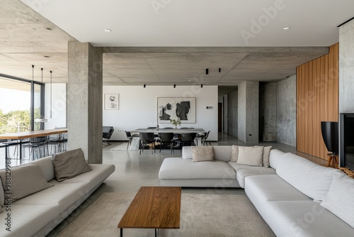 A minimalist urban home with exposed concrete walls and open-plan interiors