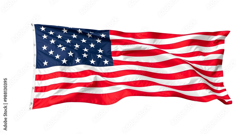 Fototapeta premium 3d rendering of American flag waving in the wind isolated on transparent background.