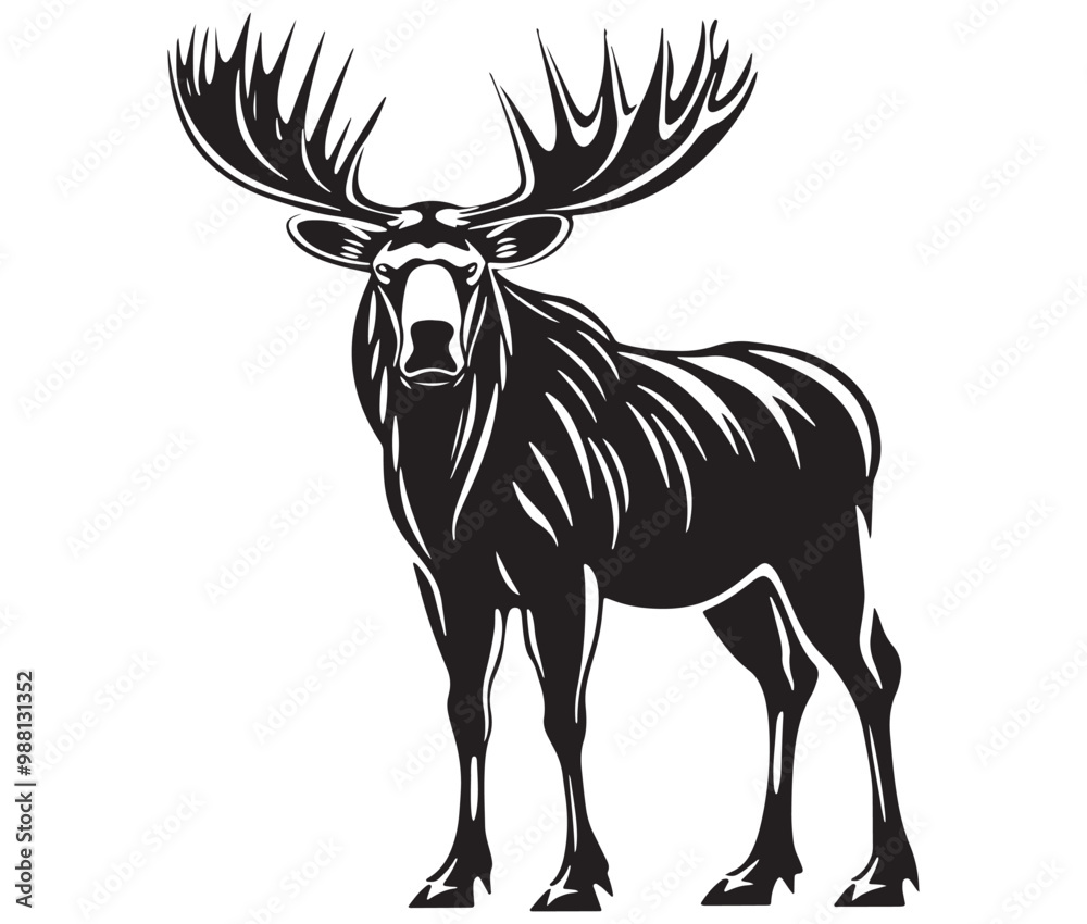 Moose silhouette, Moose illustration vector, American moose