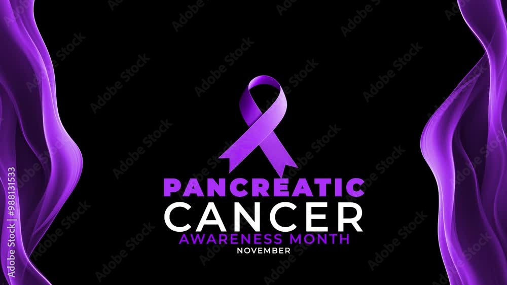 Pancreatic Cancer awareness month. Purple color ribbon wave motion. Pancreatic Cancer awareness month. Purple color ribbon wave motion.