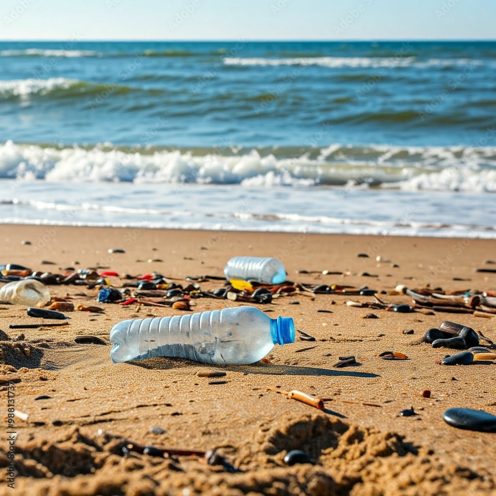 Obraz premium Plastic Bottle Pollution at The Beach