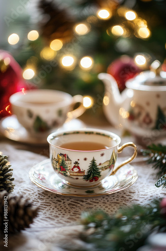 A Tea Set with Christmas Decorations for a Cozy and Elegant Holiday Gathering