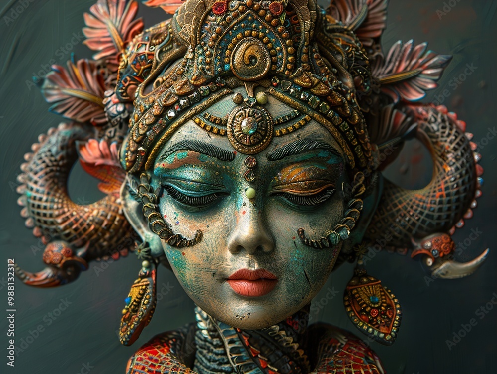 Intricate Sculpture of a Hindu Goddess with Ornamental Details Intricate Sculpture of a Hindu Goddess with Ornamental Details