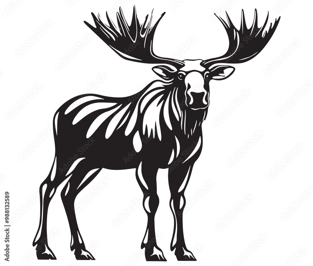 Moose silhouette, Moose illustration vector, American moose Moose silhouette, Moose illustration vector, American moose