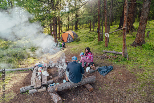 camping in the forest photo