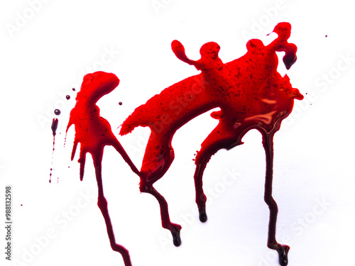 red blood drops on the floor, blood isolated white background, concept of splatter blood, murder bloody, splash, splatter of real bloody .Clipping path, healthcare and medicare. photo