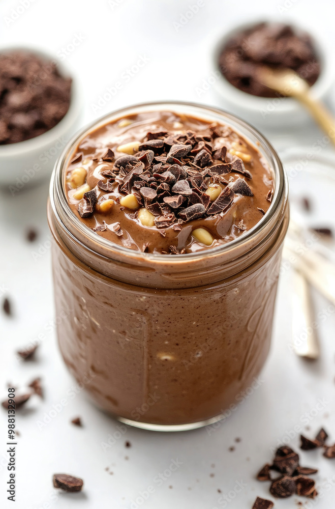 A Jar of Chocolate Peanut Butter Overnight Oats with Sliced Bananas A Decadent and Filling Breakfast A Jar of Chocolate Peanut Butter Overnight Oats with Sliced Bananas A Decadent and Filling Breakfast