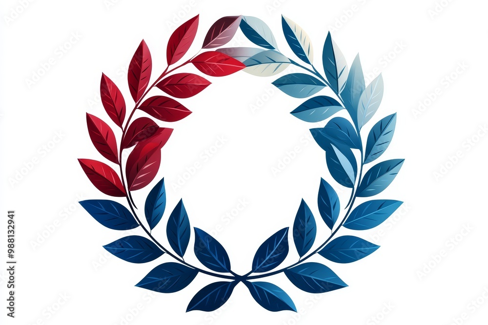 Obraz premium Red and Blue Leaf Wreath Circle Frame