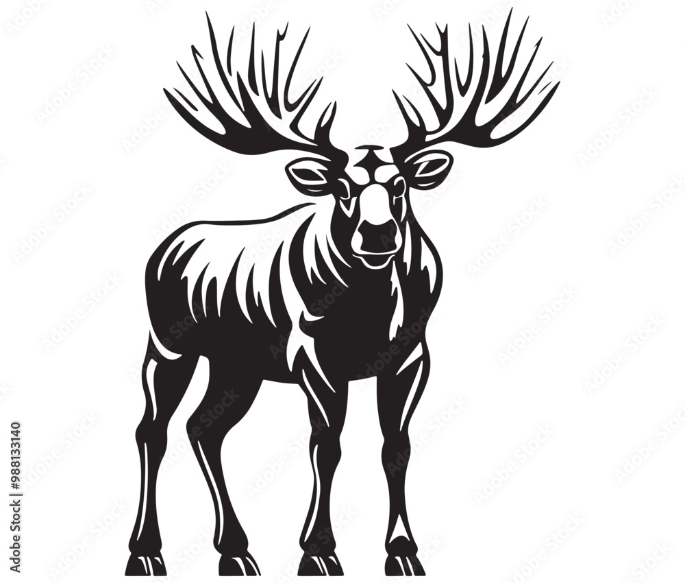 Moose silhouette, Moose illustration vector, American moose Moose silhouette, Moose illustration vector, American moose