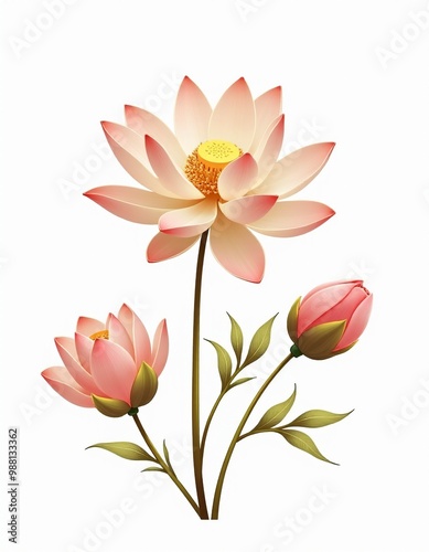 Vector Graphics: Golden Lotus, Peony, and Peach Blossom