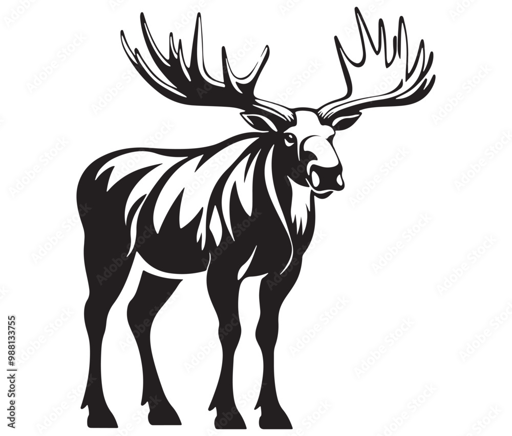 Moose silhouette, Moose illustration vector, American moose Moose silhouette, Moose illustration vector, American moose