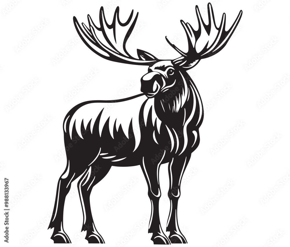 Moose silhouette, Moose illustration vector, American moose