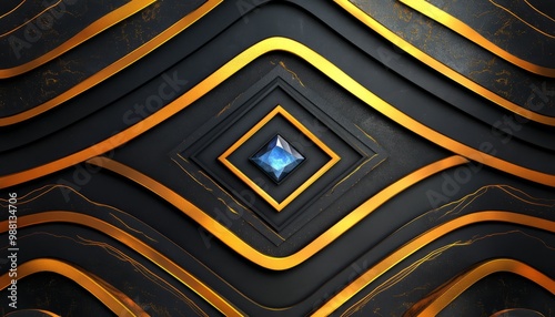 Wallpaper Mural Black and Gold Geometric Abstract with Blue Diamond Torontodigital.ca