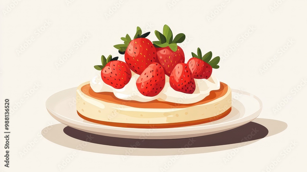 Fresh Pancake with Strawberries and Cream - Modern Flat Vector Design on White Background Fresh Pancake with Strawberries and Cream - Modern Flat Vector Design on White Background