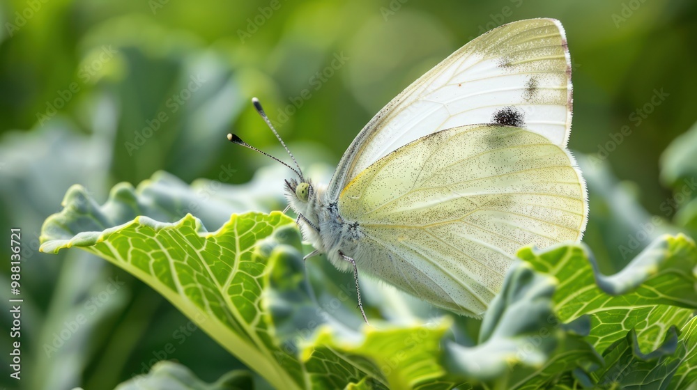 White Butterfly on Green Leaf White Butterfly on Green Leaf