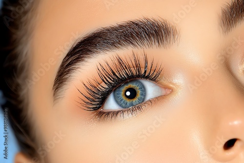 A close-up of a woman's eyes, with voluminous lashes and expertly applied mascara photo