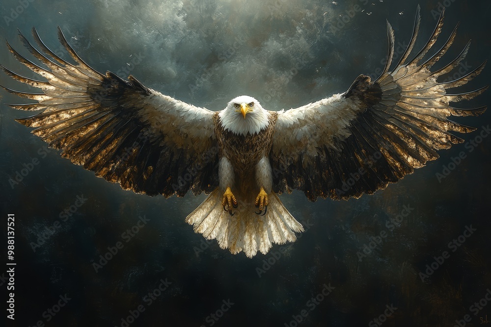Majestic Bald Eagle with Spread Wings Powerful Bird of Prey Wildlife Photography