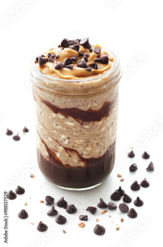 A Jar of Overnight Oats with Peanut Butter Swirl for a Nutritious and Indulgent Breakfast Treat