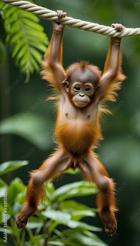 months hanging rope sumatran 4 orangutan old baby orang baby rope isolated front view animal ape copy space creature expressive expressiveness full frame full-length hanging indoor isolated on white