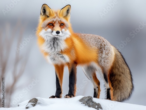 Wallpaper Mural Red Fox Standing in Snow  Winter Wildlife  Furry Mammal  Sharp Eyes  Nature Photography Torontodigital.ca