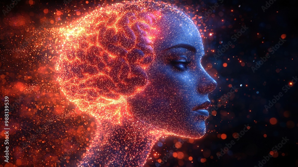 Abstract Human Brain With Glowing Particles and Bokeh Lights Abstract Human Brain With Glowing Particles and Bokeh Lights