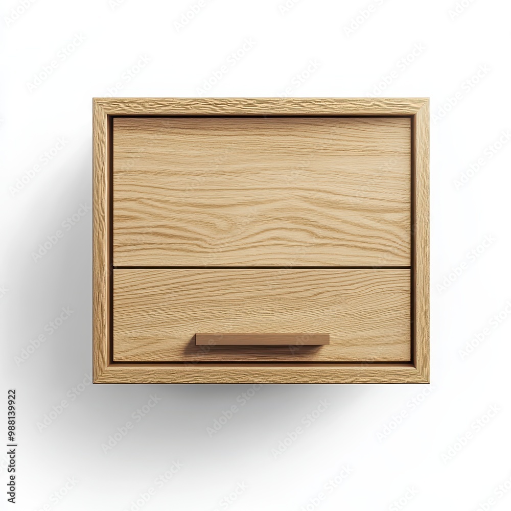 Naklejka premium A small wooden bedside table featuring two drawers and a simple modern design with a light wood finish, ideal for bedrooms or living rooms.