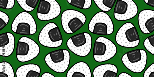 onigiri pattern background. Japanese food seamless pattern. onigiri rice balls illustration. Onigiri Japanese Food Pattern background. Japanese rice balls seamless pattern background.