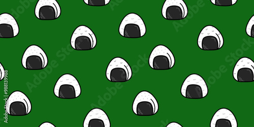 onigiri pattern background. Japanese food seamless pattern. onigiri rice balls illustration. Onigiri Japanese Food Pattern background. Japanese rice balls seamless pattern background.