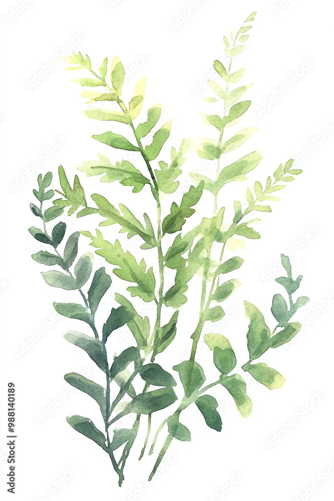 Fototapeta premium Watercolor Ferns Delicate fern leaves