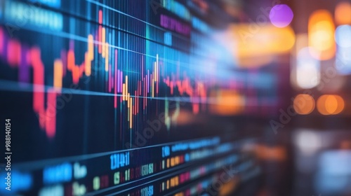 Close-up of digital screen showing financial news ticker with stock market charts, highlighting Federal Reserve comments' influence on market volatility.