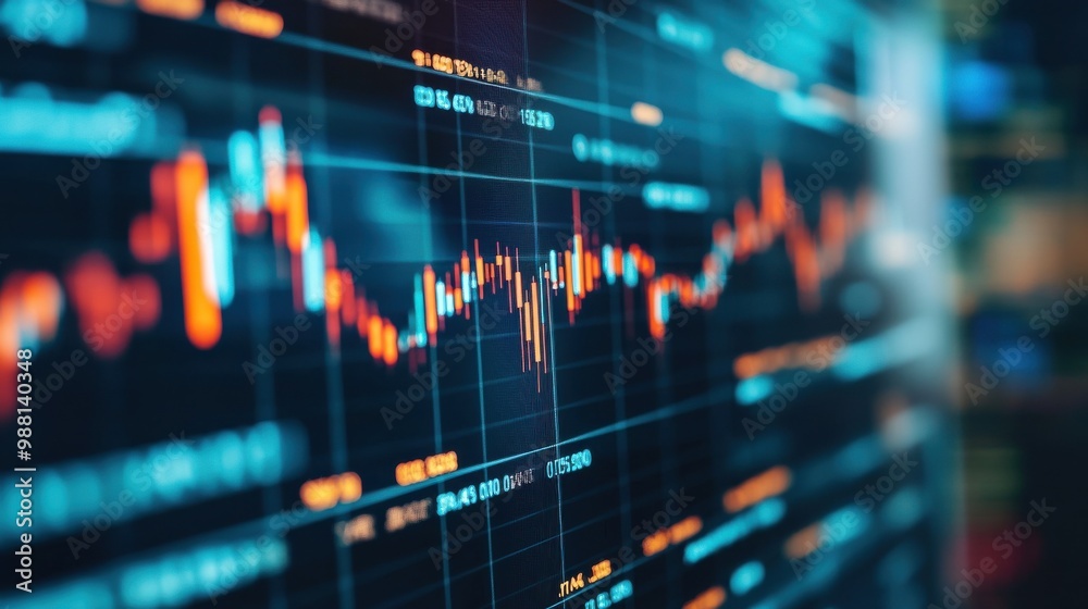 Close-up of digital screen showing financial news ticker with stock market charts, highlighting Federal Reserve comments' influence on market volatility. Close-up of digital screen showing financial news ticker with stock market charts, highlighting Federal Reserve comments' influence on market volatility.