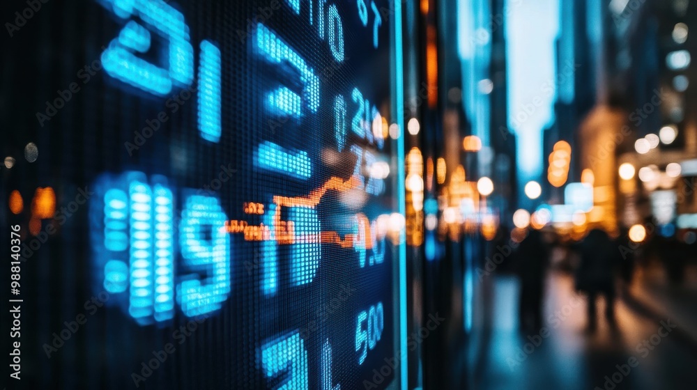 Close-up of digital screen showing financial news ticker with stock market charts, highlighting Federal Reserve comments' influence on market volatility. Close-up of digital screen showing financial news ticker with stock market charts, highlighting Federal Reserve comments' influence on market volatility.