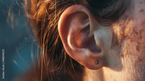 Closeup of a Woman's Ear with a Small Earring photo