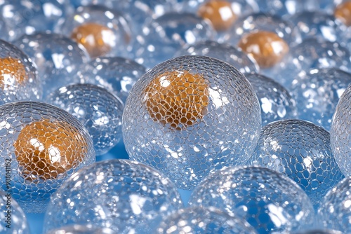 A close-up of bubble wrap, with air-filled bubbles creating a playful, tactile surface photo