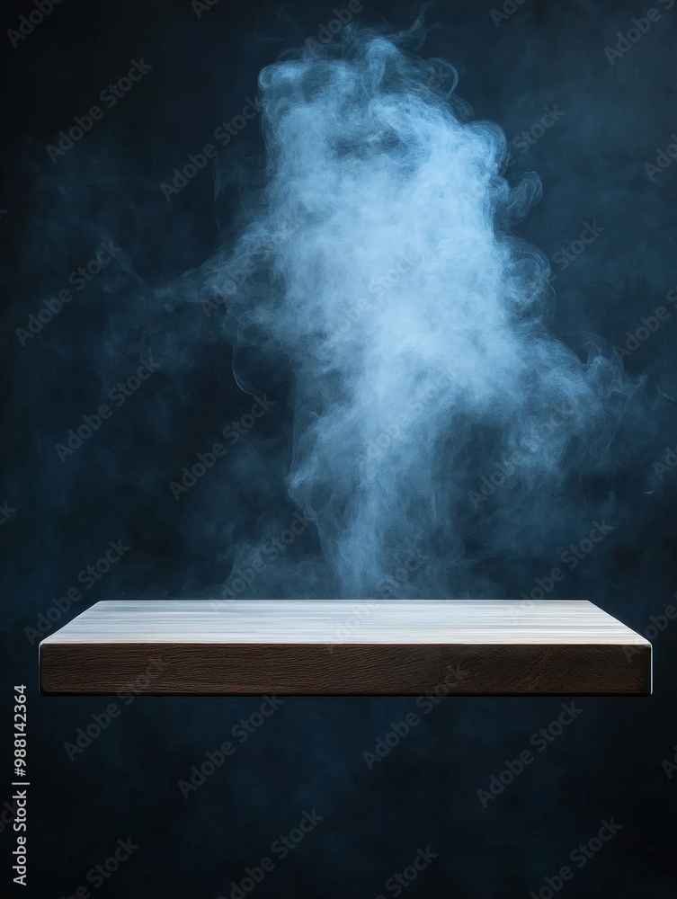 A rustic wooden table with a mystical element of rising smoke, symbolizing mystery, magic, ambiance, and tranquility. A rustic wooden table with a mystical element of rising smoke, symbolizing mystery, magic, ambiance, and tranquility.