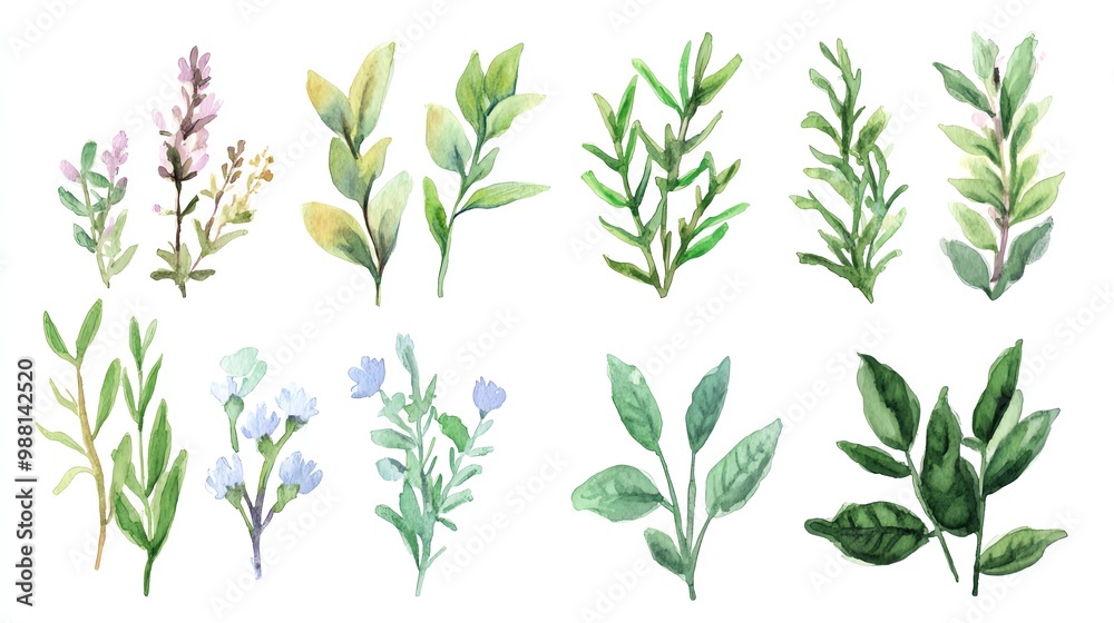 Fototapeta premium Watercolor Herb Infographics Informational charts