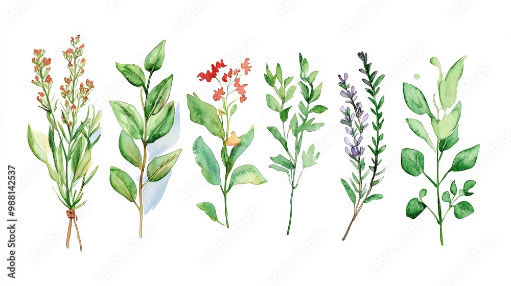 Naklejka premium Watercolor Herb Infographics Informational charts