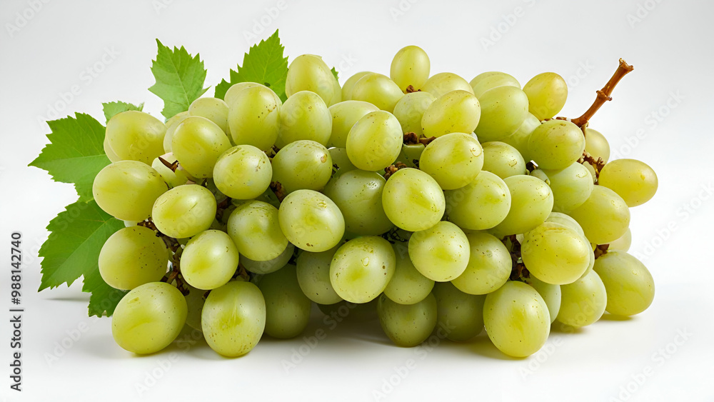green grape cluster with leaves Fresh green grape with leaves isolated on white background, green grape cluster with leaves Fresh green grape with leaves isolated on white background,