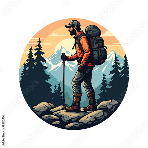 Mountain explorer hiking adventure sticker with Illustration