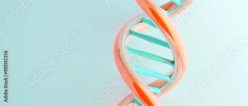 Turquoise and Orange DNA Helix Design, vibrant double helix illustration against a dynamic backdrop, ideal for educational materials, science presentations, or creative projects.