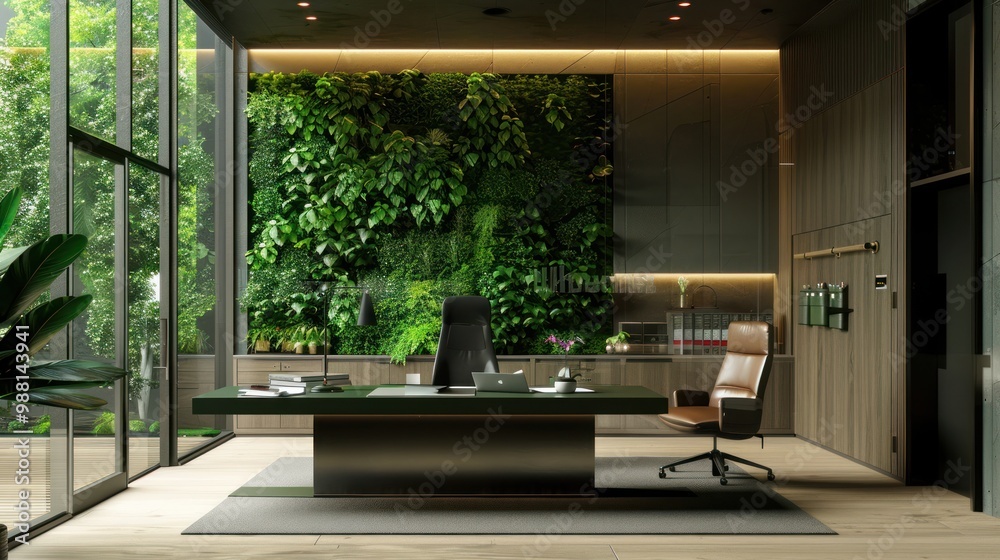 Fototapeta premium Modern Office with Green Wall