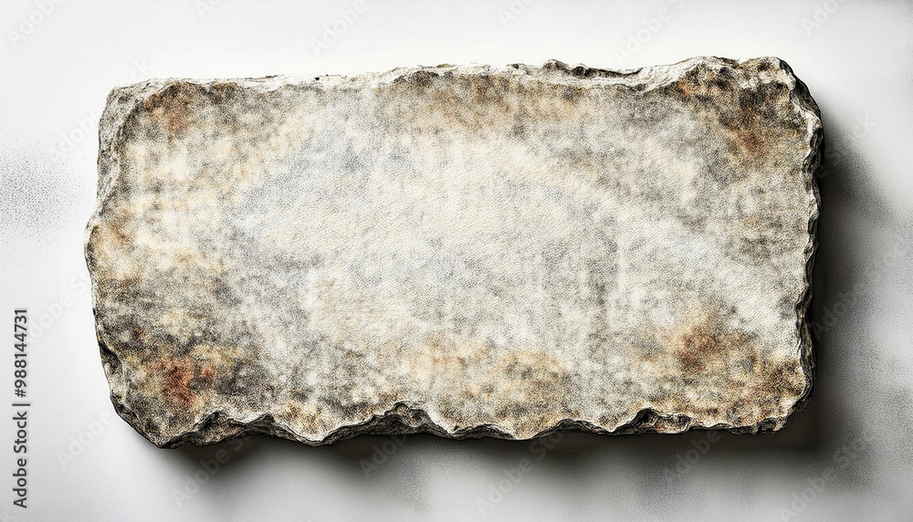 Fototapeta premium A old stone sign plate, cut out on white background. top view flat lay