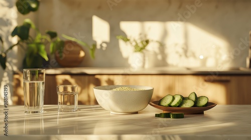 Wallpaper Mural Cozy Kitchen Countertop with Fresh Produce and Glassware Torontodigital.ca