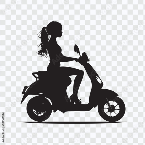 Girl on a Scooter Silhouette – Simple Vector Illustration