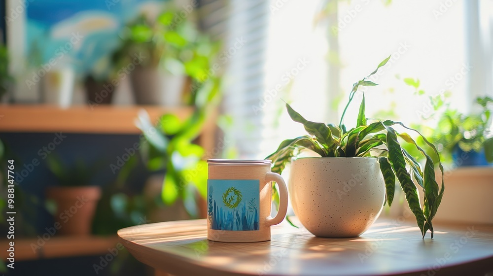 Cozy Corner with Houseplants and Ceramic Mug Cozy Corner with Houseplants and Ceramic Mug