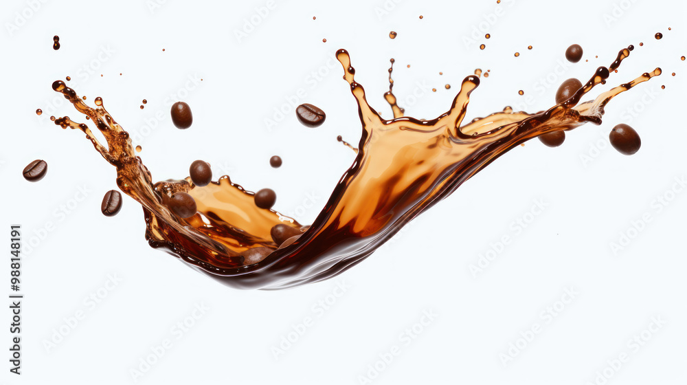 Coffee beans splashing in coffee liquid, isolated on a white background. Coffee beans splashing in coffee liquid, isolated on a white background.