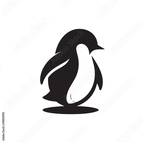 Penguin vector silhouette. Elegant logo icon of penguin. Penguin vector illustration black and white.